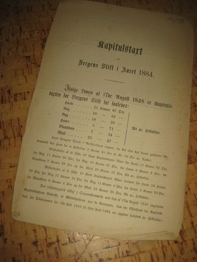 Kapitalstart for Bergens Stift i Aaret 1884.