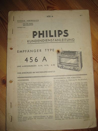 Phillips sercice dokumentasjon for 456A. 1936.