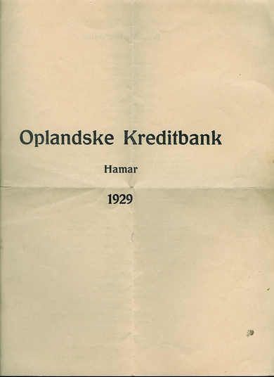 Regneskap fra Oplandske Kreditbank, Hamar, 1929.