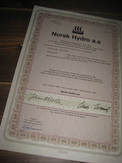 Norsk Hydro a.s. Nr 768938, 1984.