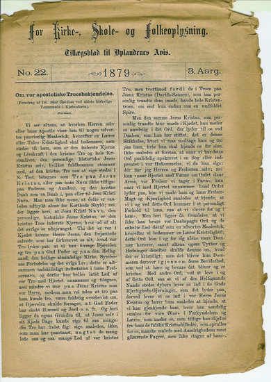 1879,nr 022, For Kirke-, Skole og Folkeoplysning.