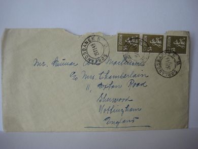 SØRLANDSBANEN B. 25.11.49. Med brev.