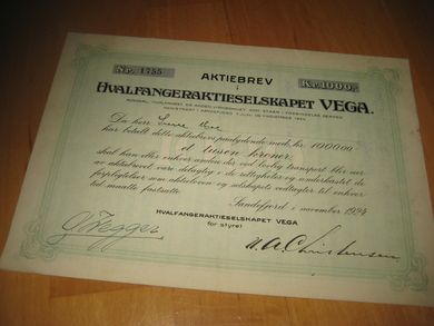 HVALFANGERAKTIESELSKAPET VEGA, nr 1755, 1924.