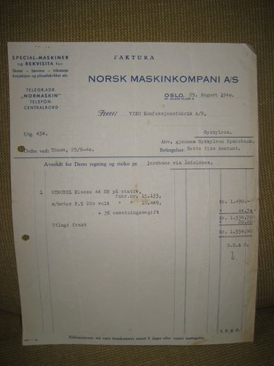 NORSK MASKINKOMPAGNIE, OSLO, 29.8.1940.