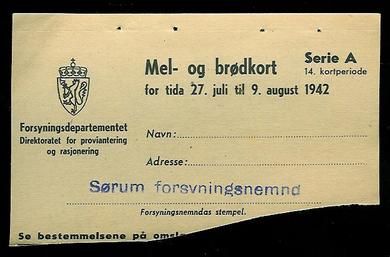 MEL- og BRØDKORT for tiden 27.juli- 9. august 1942