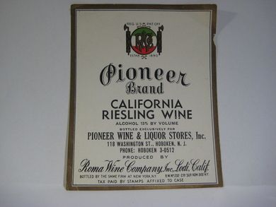 Pioner Brand CALIFORNIA RIESLING WINE.