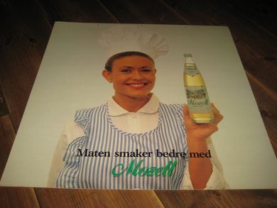 Reklameplakat,  Maten smaker bedre med Mozell, 80 tallet. 