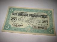 1942, DET NORSKE PENGELOTTERI, 5 kr, halvlodd, meget pent,  trekning 287, nr 44073. 