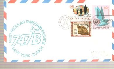 1971, NEW YORK- ZURICH. Swissair.