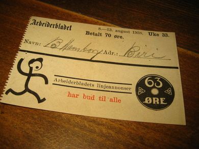 Kontingent Arbeiderbladet, Uke  33, 1938.