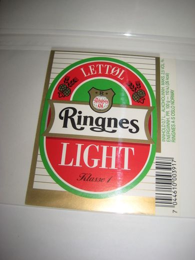 LETTØL LIGHT, fra Ringnes Bryggeri, 70 tallet.