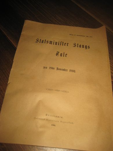 Statsminister Stang's Tale den 29de November 1893. 