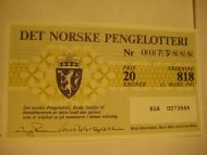 1985, trekning 818,                  DET NORSKE PENGELOTTERI.            Nr. 0073888.