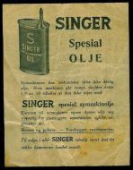 Reklamesak for SINGER SPESIAL OLJE