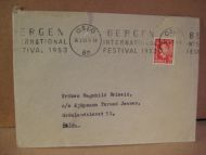 OSLO 26.3.53. Stempel: BERGEN INTERNASJONAL FESTIVAL 1953.