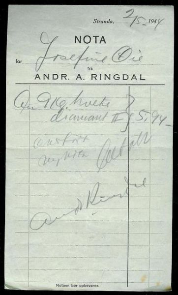 ANDR. A. RINGDAL, Stranda. 2.5.1944