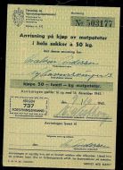 Anvisning på kjøp av matpoteter i hele sekker a 50 kg, 1945, No. 503177