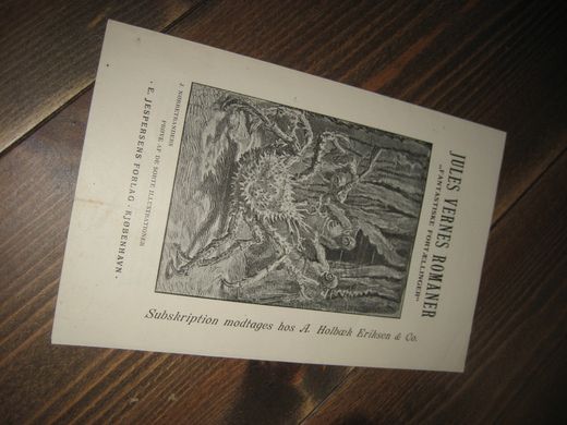 Subskribsjonsindbydelse fra A. Holbæk Eriksen & Co, JULIUS VÆRNES ROMANER. Tidleg 1900.