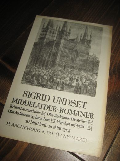 SIGRID UNDSET: MIDDELALDER ROMANER. Presentasjonsbrosjyre fra eldre dager. 