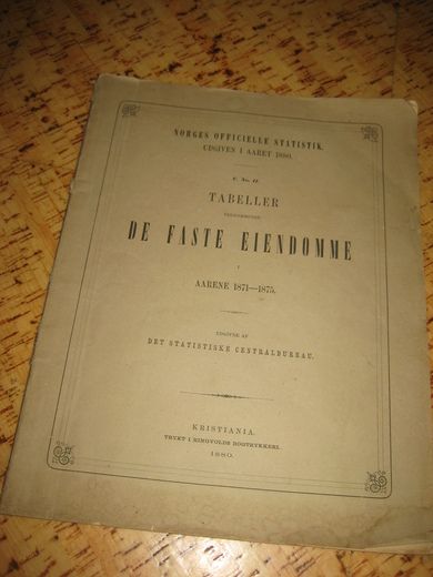 NORGES OFFICIELLE STATISTIKK. TABELLER VEDKOMMENDE DE FASTE EIENDOMME i AARENE 1871-1875. 1880.