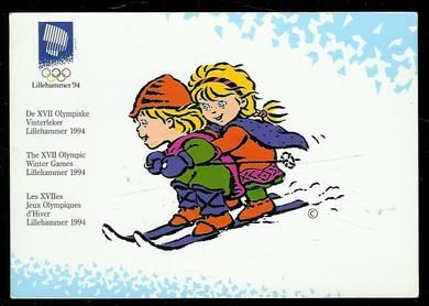 Strøkent postkort fra De XVII Olympiske Vinterleker i Lillehammer 1994.