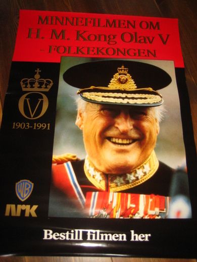 Strøken plakat, Kong Olav, ca 50*70 cm stor, 1991. 