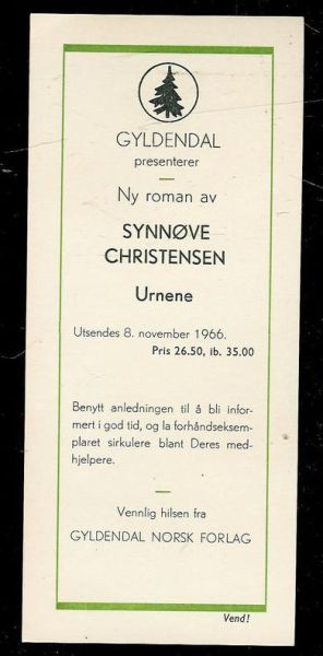 Christensen, Synnøve: URNENE. 1966