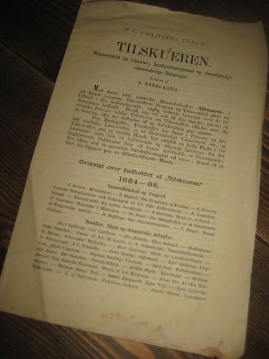 tilskueren. 1884-86. Oversikt.