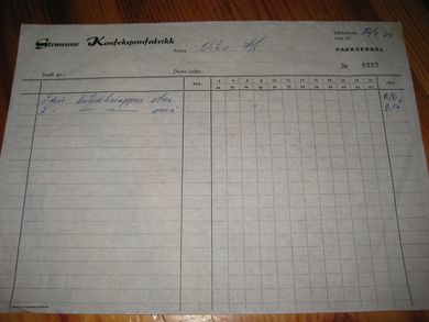 PAKKSEDDEL nr 0387 fra Strømme Konfeksjonsfabrikk til Viko AS, 12.9.62.