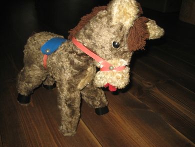 Gammel hund, ca 30 cm høg, 50-60  tallet.