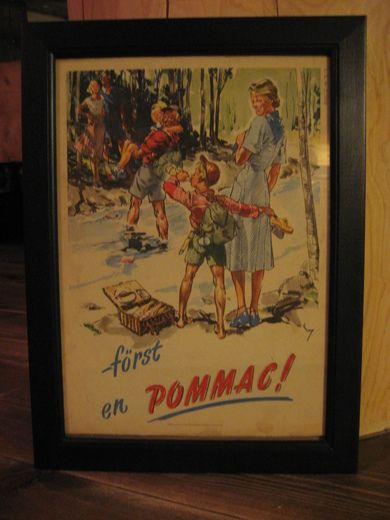 Reklame i glass og ramme, POMAC, fra 1950.