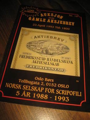 AUKSJON OVER GAMLE AKTIEBREV, nr 18, 1993 