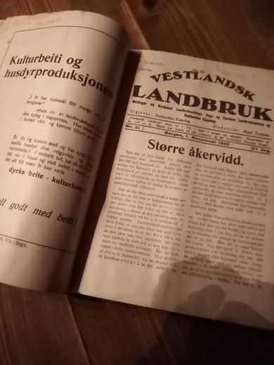 VESTLANDSK LANDBRUK, innbunden årgang 1940 og 1941. 