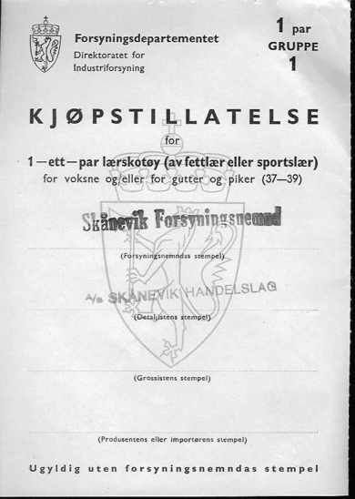 KJØPETILLATELSE fra 1944. Forsyningsnemnda i Skånevik / Skånevik Handelslag