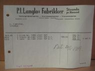 Faktura fra P. I. Langlos Fabrikker, Stranda pr. Ålesund. 9.4.49.