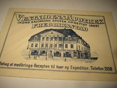 VESTSIDENS APOTEK, FREDRIKSTAD. Tidleg 1900