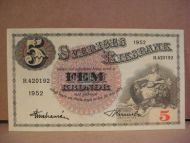 1952, 5 KRONOR, strøken seddel