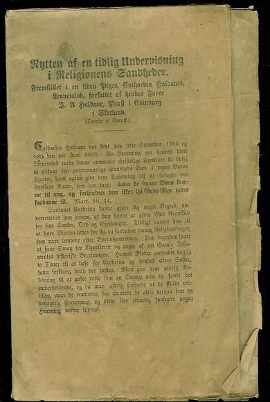 Nytten af en tidlig Undervisning i Religionens Sandheder. 1874