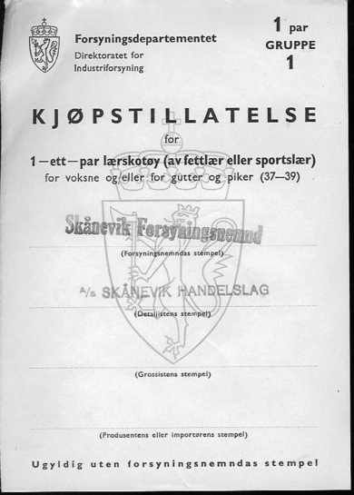 KJØPETILLATELSE fra 1944. Forsyningsnemnda i Skånevik / Skånevik Handelslag