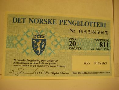 1984, trekning 811,                  DET NORSKE PENGELOTTERI.            Nr. 0956563.