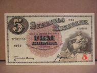 1952, 5 KRONOR, strøken seddel