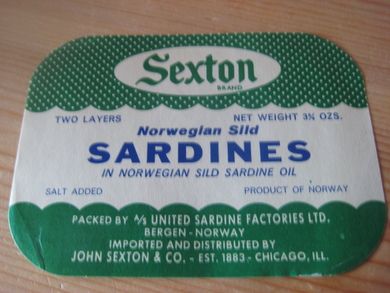 SEXTON SARDINES, UNITED SARDINE FACTORIES LTD, BERGEN.