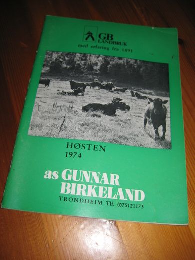 1974,høst, Produktkatalog fra Gunnar Birkeland, Trondheim.