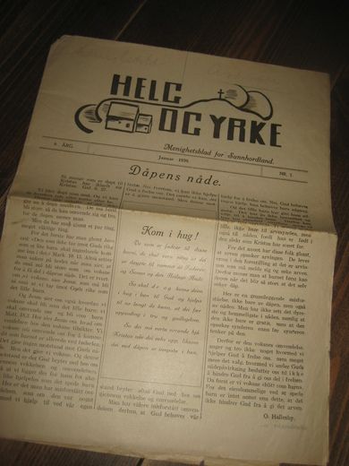 1939,nr 001, HELG OG YRKE. Menighetsblad for Sunnhordland.