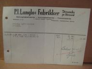 Faktura fra P. I. Langlos Fabrikker, Stranda pr. Ålesund. 31.8.48.