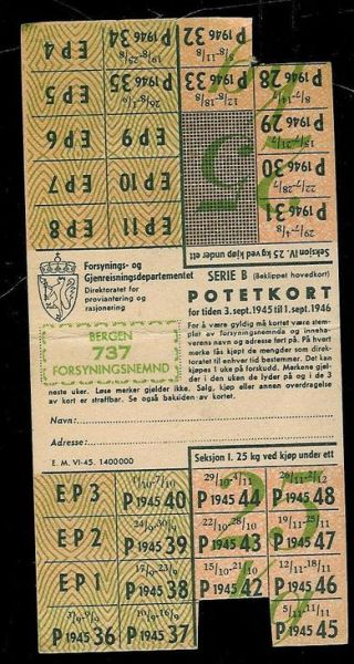 POTETKORT SERIE B, 1945