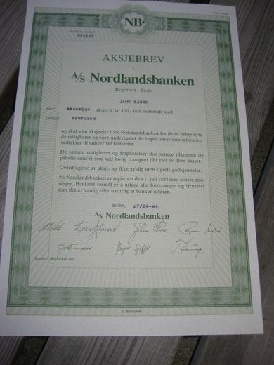 1984, AS NORDLANDSBANKEN. NR 045145.