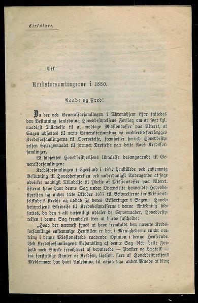 Cirkulære fra 1880 til Kredsforsamlinger