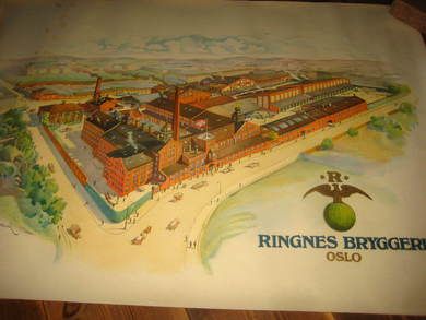 Stor, original reklameplakat fra Ringnes Bryggeri, Oslo, trykt ved Grøndal & Sønn, 30-40 tallet. Ca 93*61 cm stor, blir pen i glass og ramme. 