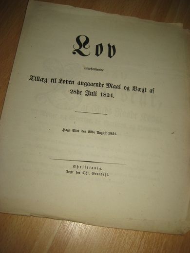 1851, Lov indeholdende Tillæg til Loven angaaende Maal og Vægt af Juli 1824.